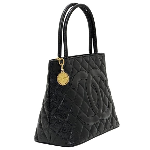 CHANEL Black Caviar Leather Logo Tote Bag - Picture 4 of 16